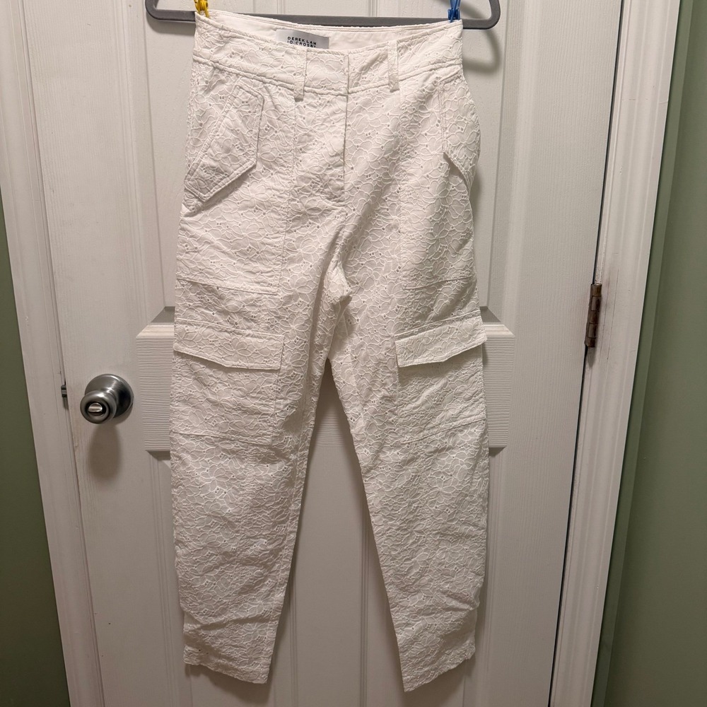 Derek Lam 10‎ Crosby White Lace Cargo Cropped Pants Size 0